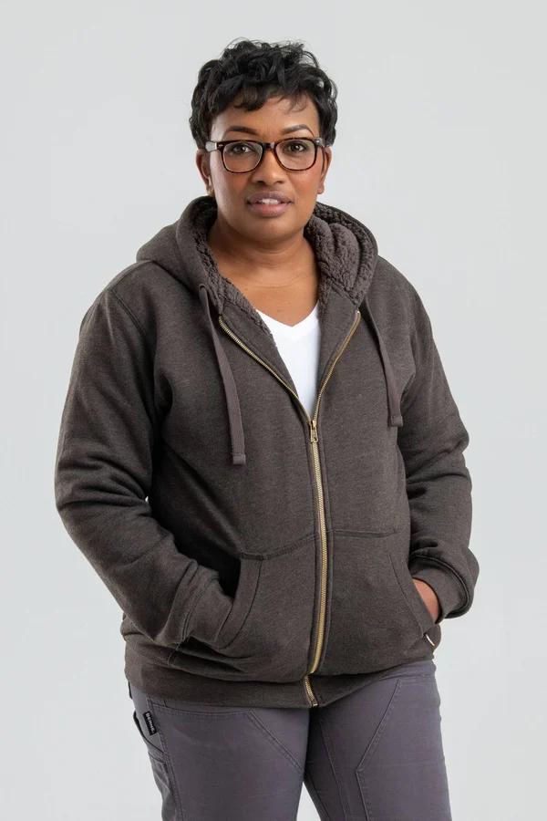 Berne Women's Everest Sherpa-Lined Zip-Front Hooded Sweatshirt, WSZ611BK, Black
