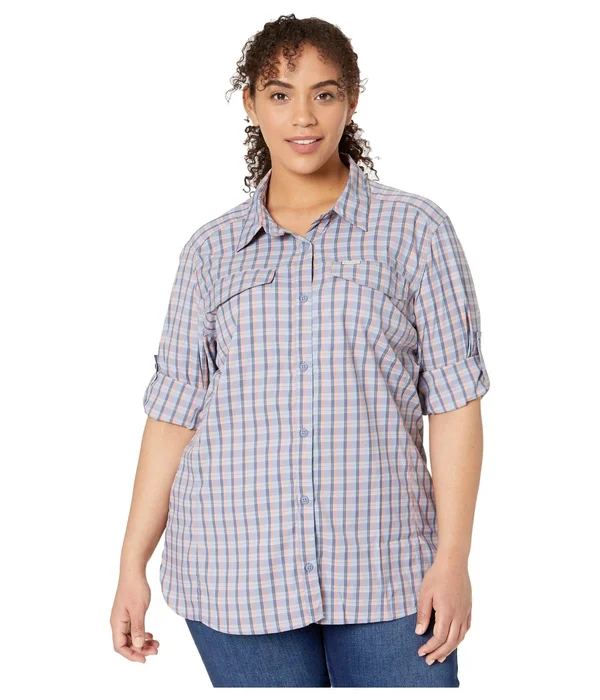 Columbia Plus Size Silver Ridge Lite Plaid Long Sleeve Dark Coral Medium Multi Plaid, 2x