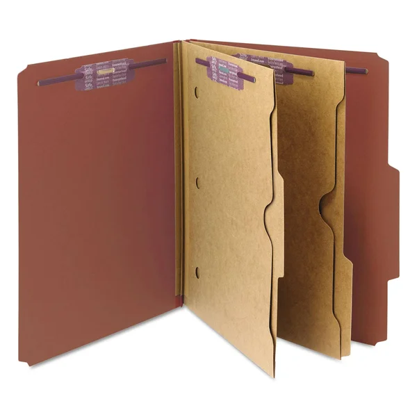 Smead Pressboard Folders with 2-Pocket Dividers - Red, Six -Section - 10 pack