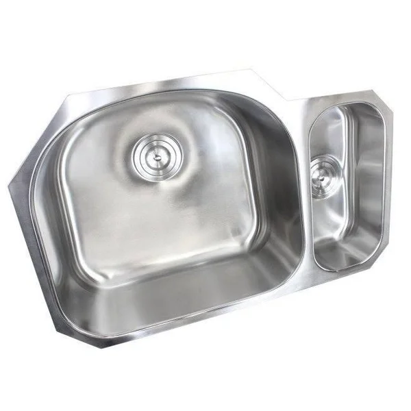 Contempo Living Inc Ariel Sharp Satin 32-Inch Premium 16-Gauge Stainless Steel Undermount 80/20 Offset D-Bowl Kitchen Sink Sharp
