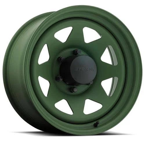 U.S. Wheel : Wheel, 704 Series Stealth 8-Spoke Camo Green, 16 inch x 7 in., Steel, Green, Wheels