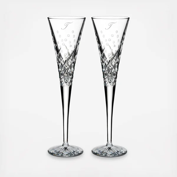 Waterford Wishes Happy Celebrations Script Letter T Toasting Flutes (Set of 2)