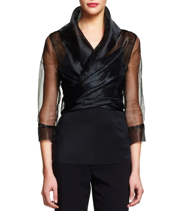 Adrianna Papell Organza Wrap Jacket - Black