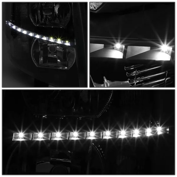 DNA Motoring for 07-14 Chevy Silverado 1500 2500 3500 LED DRL Strip Headlight Smoked Housing Clear Corner Headlamp 08 09 10 11