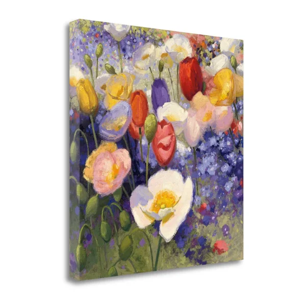 Tangletown Fine Art 'Tulips and Poppy Party' by Shirley Novak Painting Print on Wrapped Canvas