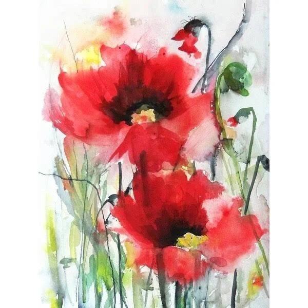 Easy Art Prints Karin Johannesson's 'Red Poppies' Premium Canvas Art - 40 x 30 - Modern Black Frame