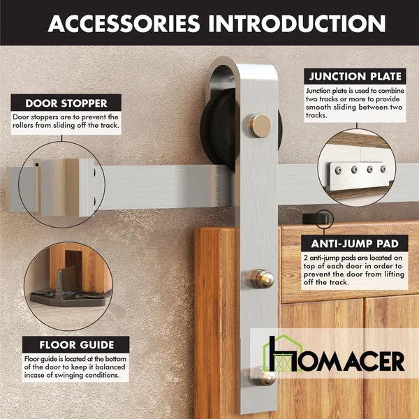 Homacer 156-in Brushed Nickel Interior/Exterior J-Strap Barn Door Kit - YT1DNZ156C