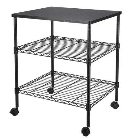 Ktaxon 3 Tier Printer Cart, Holds Up to 200 lbs, Perfect as A Metal Utility Shelves, Rolling Car, Black