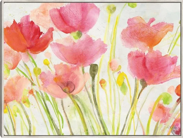 Fluorescent Poppies Framed Canvas Art by Albena Hristova Barnwood 32x24 Fineartcanvas