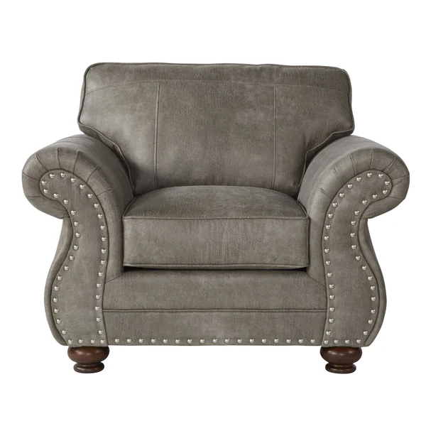 Roundhill Furniture Leinster Faux Leather Upholstered Accent Chair Stone Gray