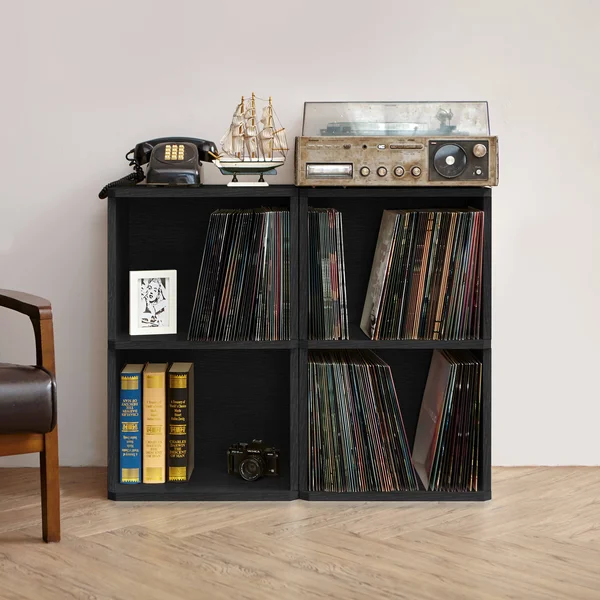 Way Basics Eco Friendly 2 Shelf Vinyl Record Cube Bookcase Black