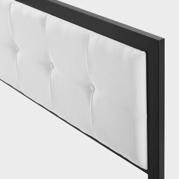 Waldorf Modern White Fabric Button Tufted Upholstered Twin Size Metal Headboard