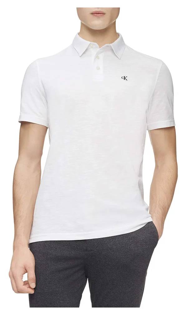 Calvin Klein Men's Short Sleeve Monogram Slub Polo - Brilliant White