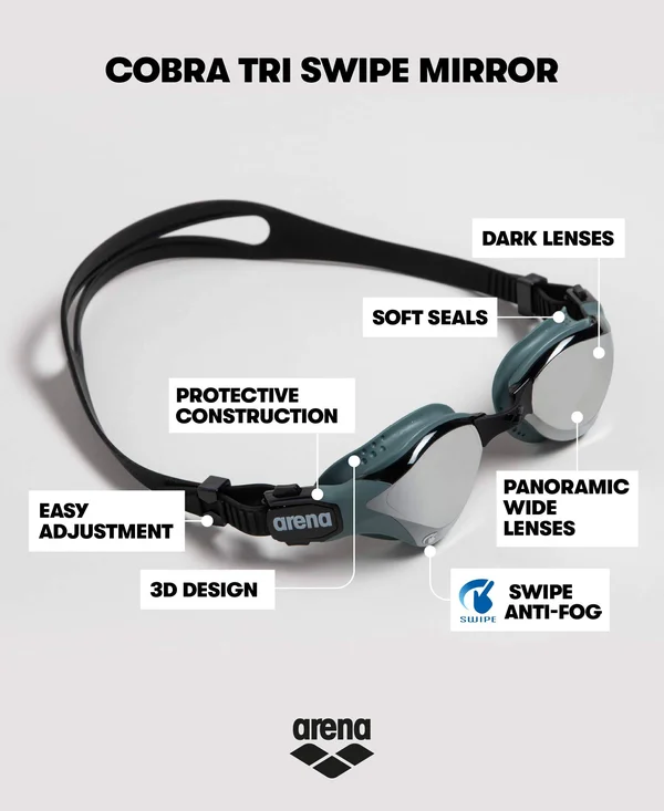 Arena Cobra Tri Swipe Mirror Goggles Silver Army