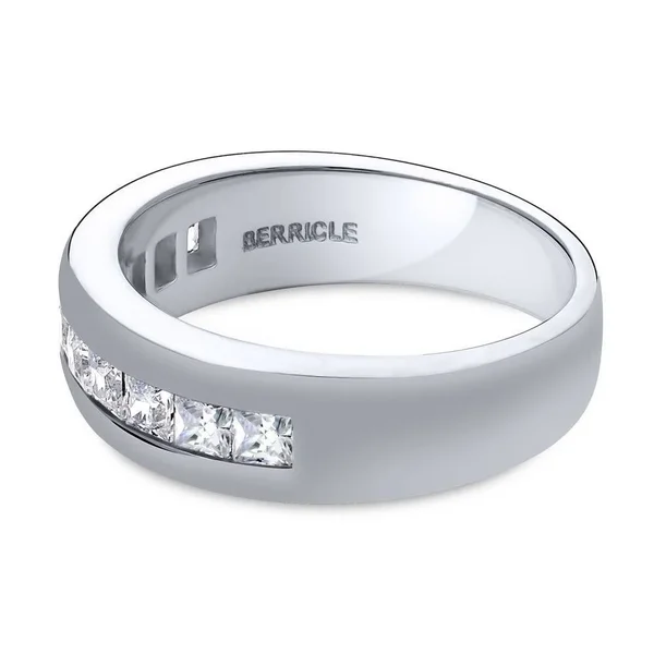Berricle Sterling Silver Channel Set Princess Cut Cubic Zirconia CZ Anniversary Wedding Half Eternity Band Ring Size 7