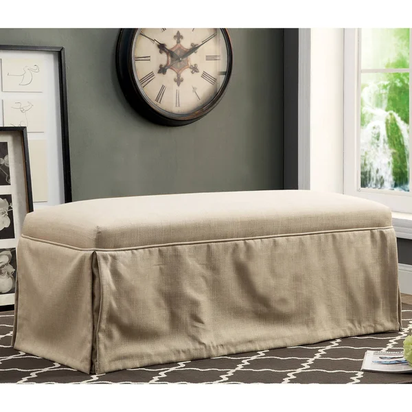 Furniture of America Cols Transitional Linen Fabric Accent Bench, Brown