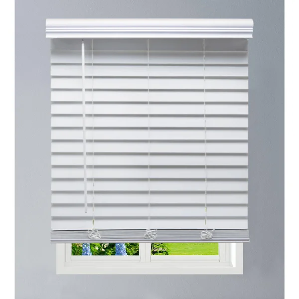 Linen Avenue Custom Cordless Faux Wood Blind White, 60 W x 60 H Outside Mount