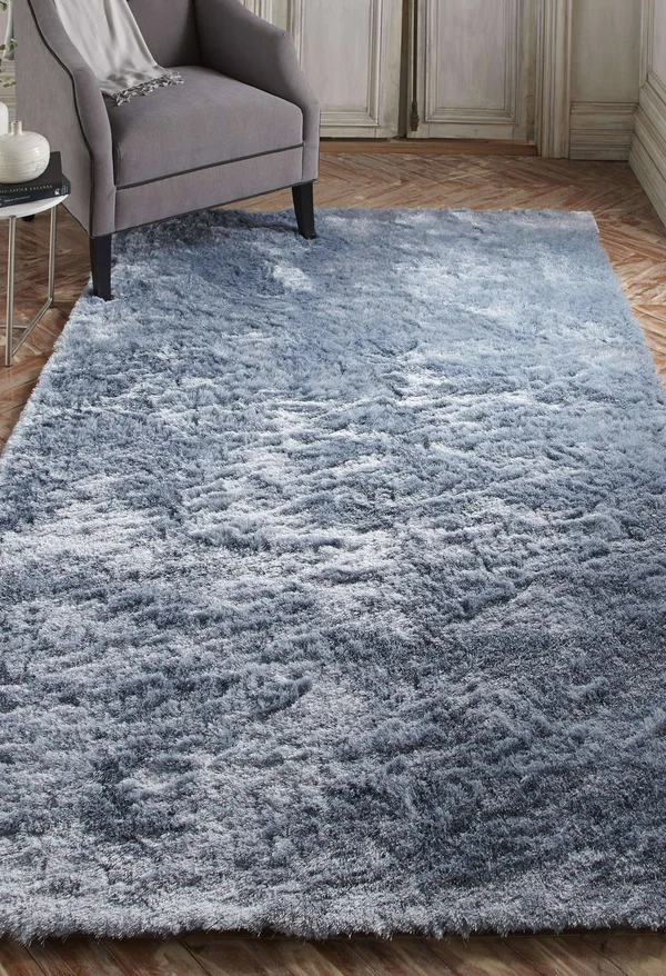 Feizy Indochine 3&6x22 x 5&6x22 Plush Metallic Sheen Shag Area Rug in Light Blue