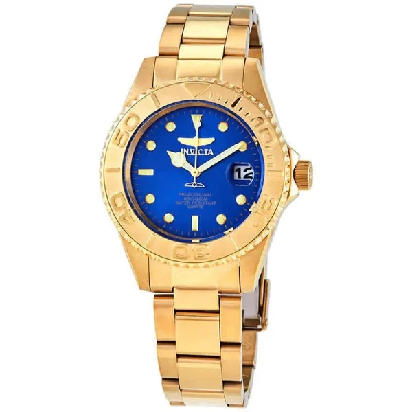 Invicta Men's Quartz Watch - Pro Diver Blue Dial Yellow Gold Steel - 29940