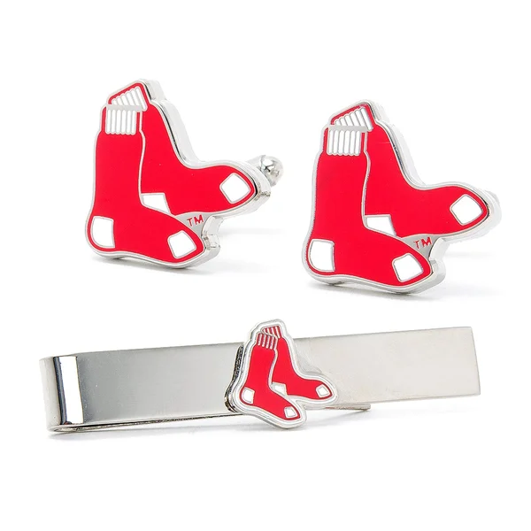 MLB Boston Red Sox Cufflinks & Tie Bar Gift Set with Gift Box, Men's