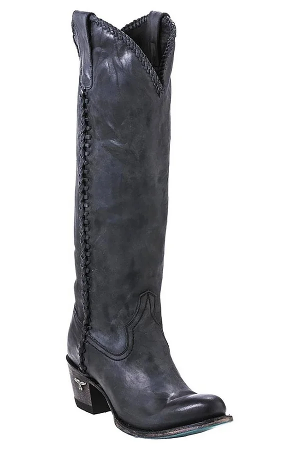 Lane Boots Crackled Black Leather Plain Jane Cowgirl