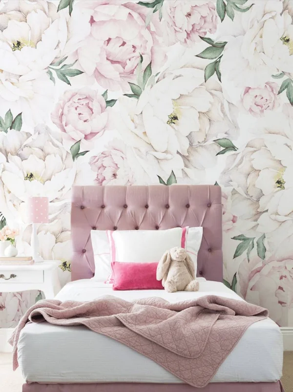 Peony Flower Mural Wall Art Peel and Stick Wallpaper - Pink