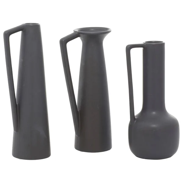CosmoLiving by Cosmopolitan 12 in., 13 in. and 11 in. Dark Grey Ceramic Modern Vase (Set of 3)