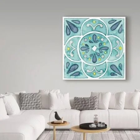 Trademark Fine Art 'Garden Getaway Tile VII Teal' Graphic Art Print on Wrapped Canvas, Size: 24 x 24, White