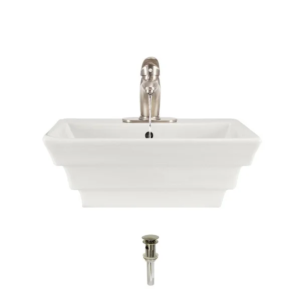 Mr Direct Porcelain Vessel Sink in Bisque with 722 Faucet and Pop-Up Drain in Brushed Nickel
