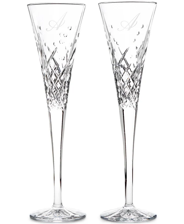 Waterford Wishes Happy Celebrations Script Letter T Toasting Flutes (Set of 2)