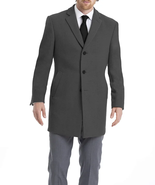 Calvin Klein Men's Slim Fit Wool Blend Overcoat Jacket, Grey, 46 Short