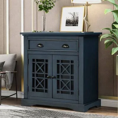 Retro Storage Cabinet wih Doors and Big Wood Drawer - Home Office Furniture Storage Chest, Vintage White Breakwater Bay Color: Na