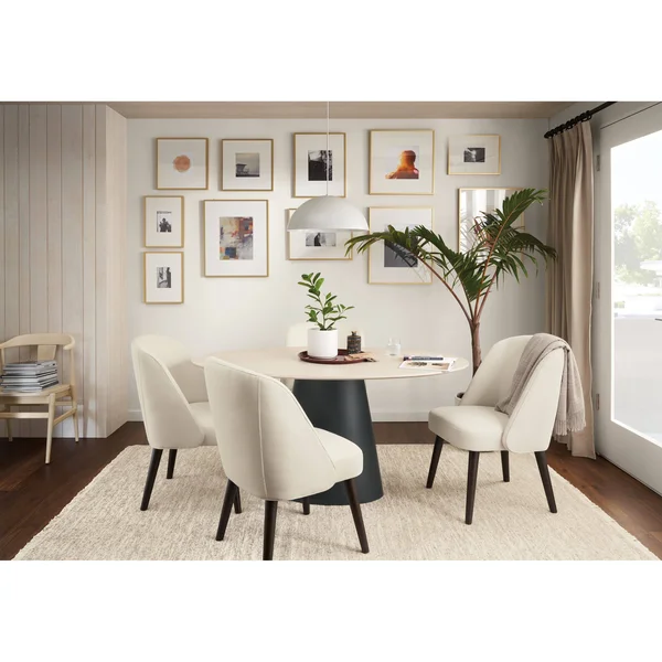 Room & Board, Modern Cora Side Chair in Declan Natural w/ Charcoal Legs White Brown - Performance Fabric