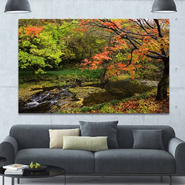 Design Art &Fall Trees in Bright Colors& Photographic Print on Wrapped Canvas, Size: 30 inch H x 40 inch W x 1 inch D, Green