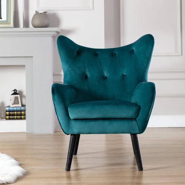 Corvus Cumbria Wingback Mid-Century Velvet Arm Chair - Cyan