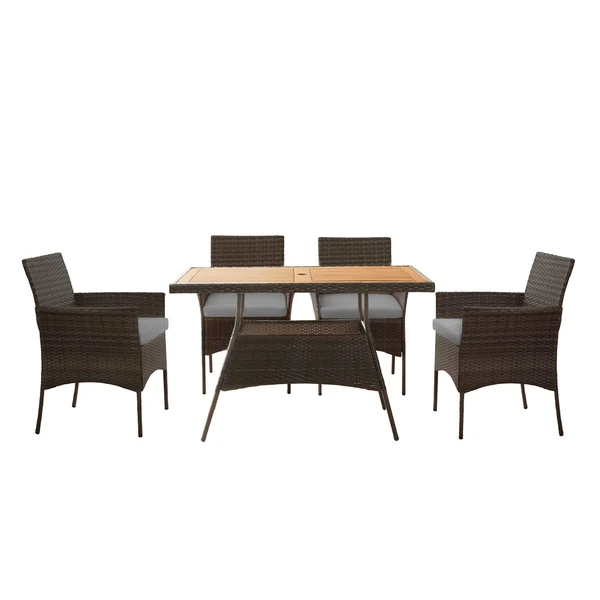 Peaktop - 5 Pieces Patio Dining Set with Cushion and Armchair - Brown
