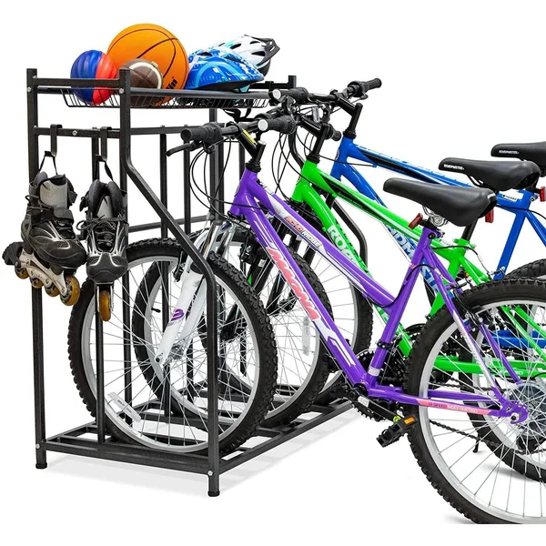 RaxGo 3 Bicycle Floor Parking Stand - Free Standing Bike Rack & Sports Storage Organizer for Garage