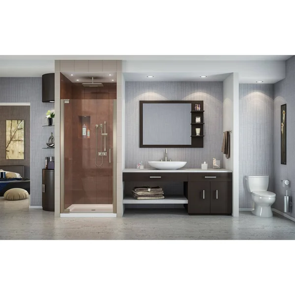 DreamLine SHDR-4125720-04 Elegance 25 1/4 -27 1/4x22 Frameless Pivot Shower Door Brushed Nickel