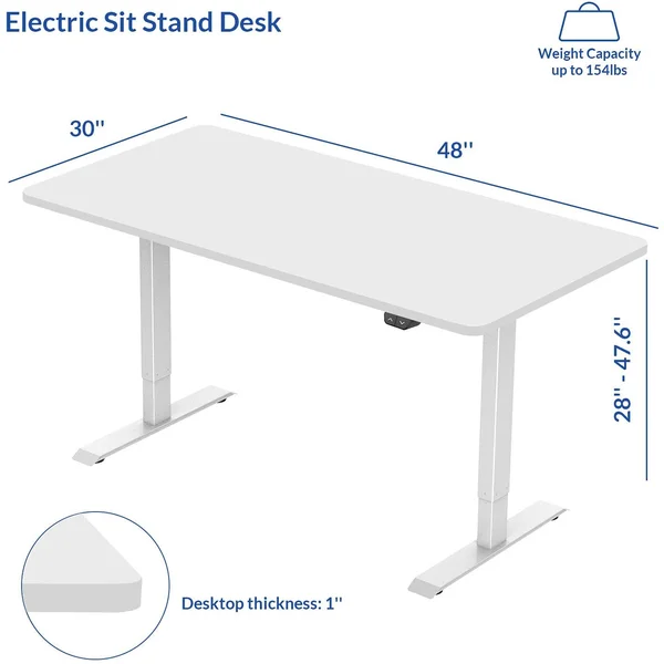 FlexiSpot EC1 Electric White Standing Desk Adjustable Height Desk, 48 x 30 Inches Whole Piece Board Sit Stand Desk Home Office W