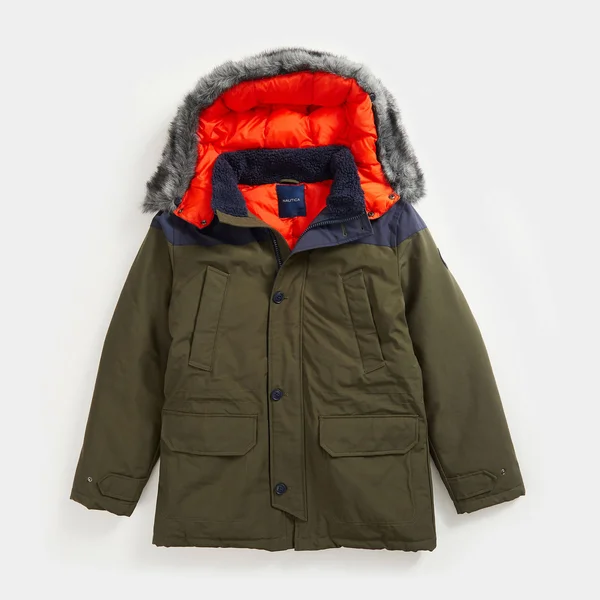Nautica Men's Sustainably Crafted Tempasphere Coloblock Parka Olive - L