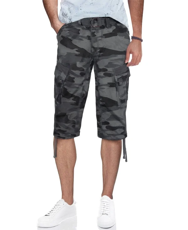 x Ray Men's Belted Cargo Long Shorts - Black Camo - Size 32