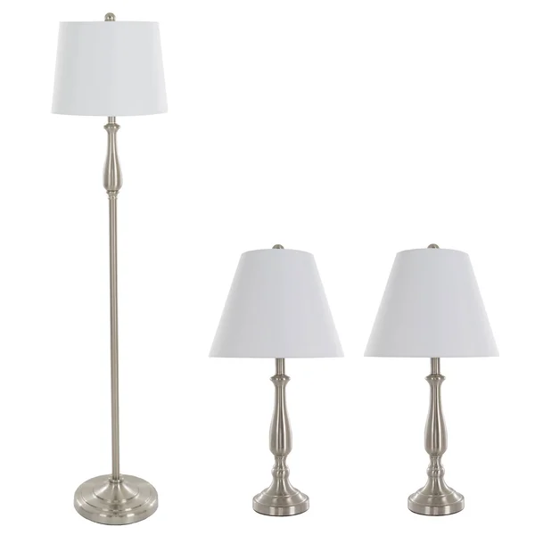 Table Lamps and Floor Lamp Set of 3 (3 LED Bulbs Included) by Lavish Home Traditional Brushed Steel