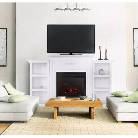 Barton 70x22 Media TV Stand for Portable Fireplace Bookcases Large (White-Stand Only)