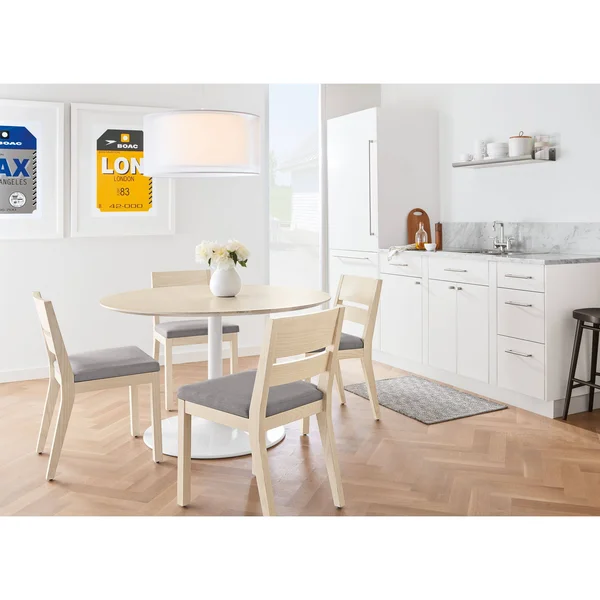 Room & Board, Modern Aria Round Table 27 Diameter in White, Marbled White Quartz Top w/ White Base