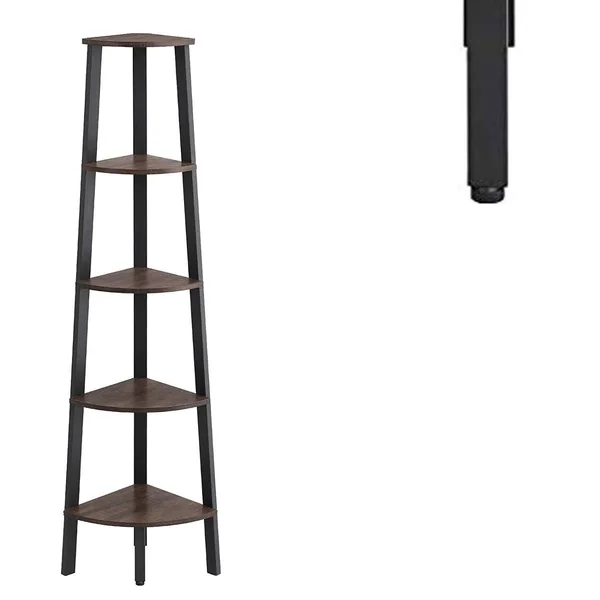 Industrial Style Free Standing Iron Bookcase with Five Wooden Shelves Brown and Black