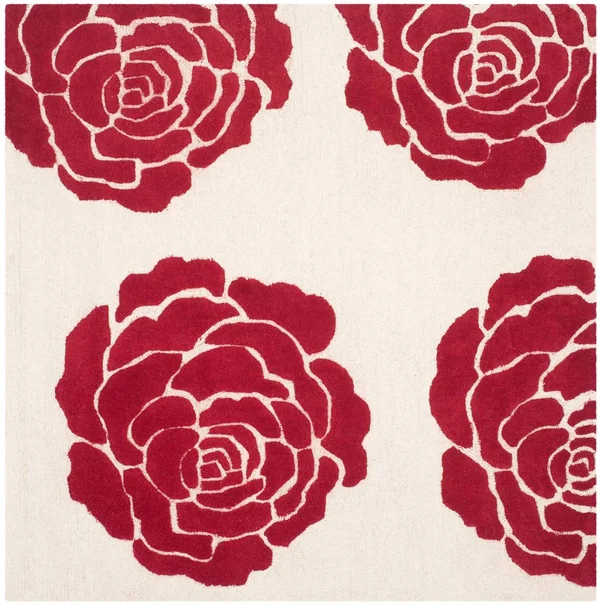 Safavieh Cambridge Ivory & Red 6& x 6& Square Rug