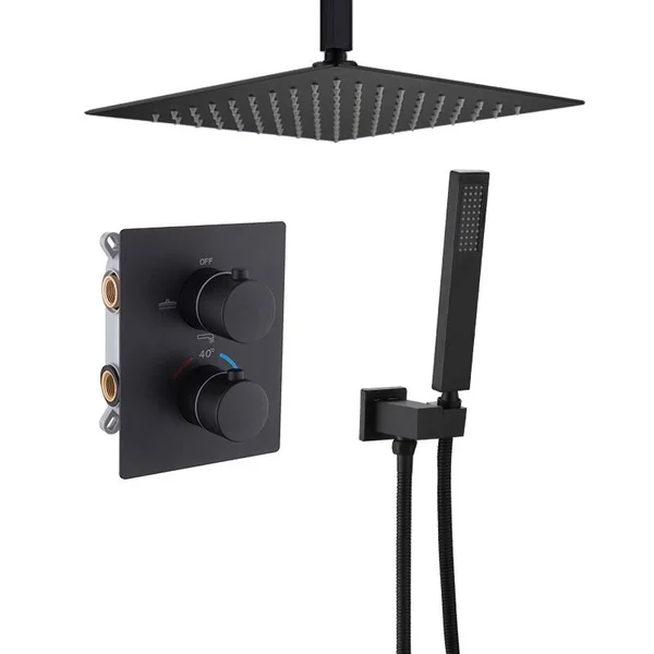 Constant Temperature In-Wall Shower Set - Concealed Smart Shower, All-Copper Shower Box Embedded, Matt Black Concealed Shower 913