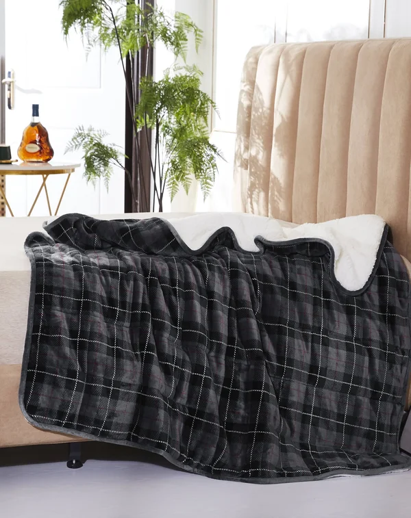 Rejuve 10lb Shiny Flannel Sherpa Weighted Blanket - Plaid Grey