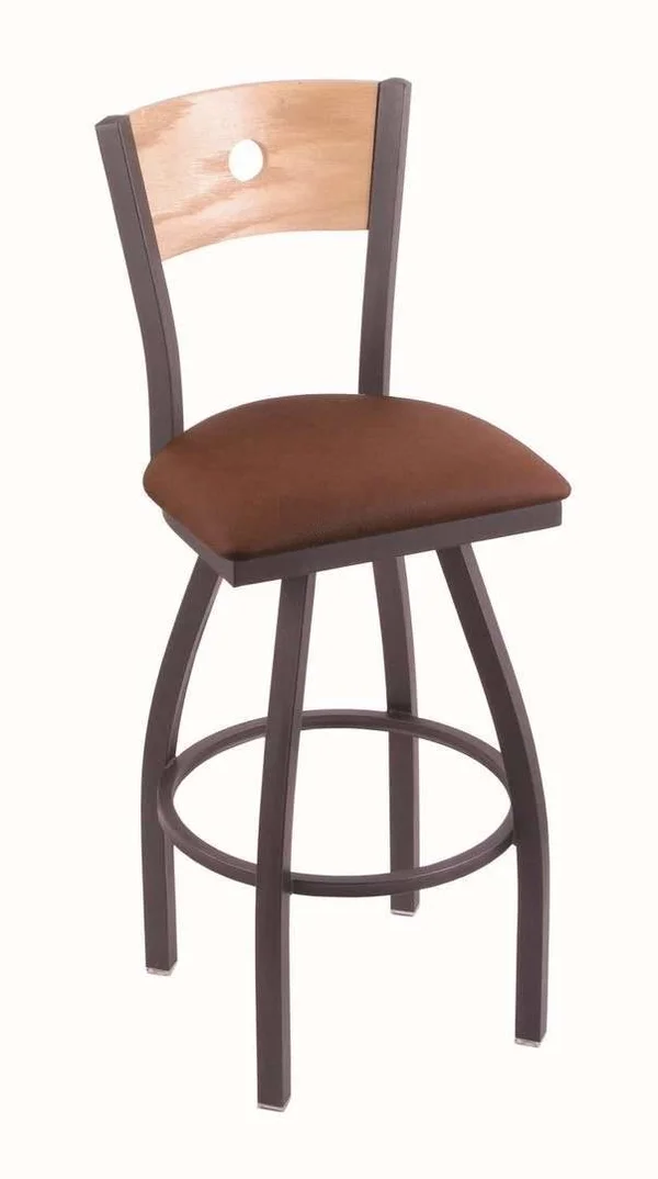 Holland Bar Stool 830 Voltaire 25x22 Counter Stool with Pewter Finish - Rein Adobe SEAT, Natural Oak BACK, and 360 Swivel 83025PW