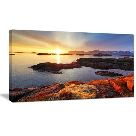 Designart PT14793-60-28 Ocean Coast Nice Sunset in Norway Canvas Artwork Print - 60X28x22